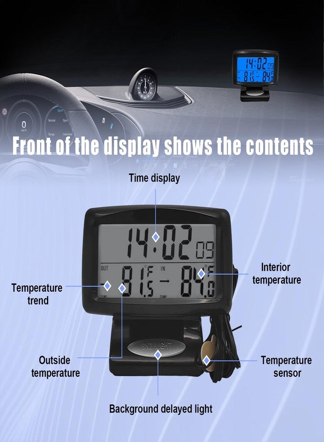 KVAEY Car Digital Thermometer Clock, Dashboard Luminous Thermometer Date Clock with LCD Backlight Display, Vehicle Indoor Outdoor Multifunctional 2 in 1 Dual Fahrenheit Date Clock - Image 3